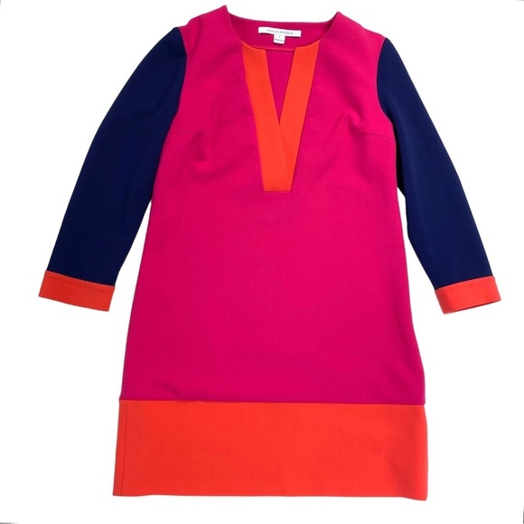 DIANE von Furstenberg Millie Long Sleeve Color Shift Block Dress Pink Navy Sz 6 - Picture 7 of 10